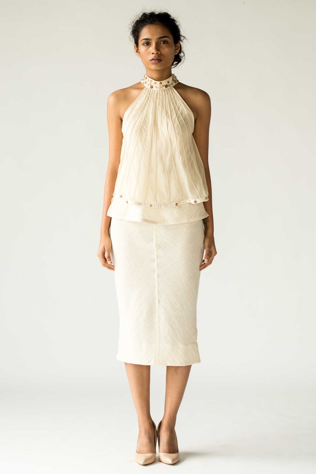 Raw White Pencil Skirt