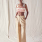 Quilted Beige Wide Pants Cotton