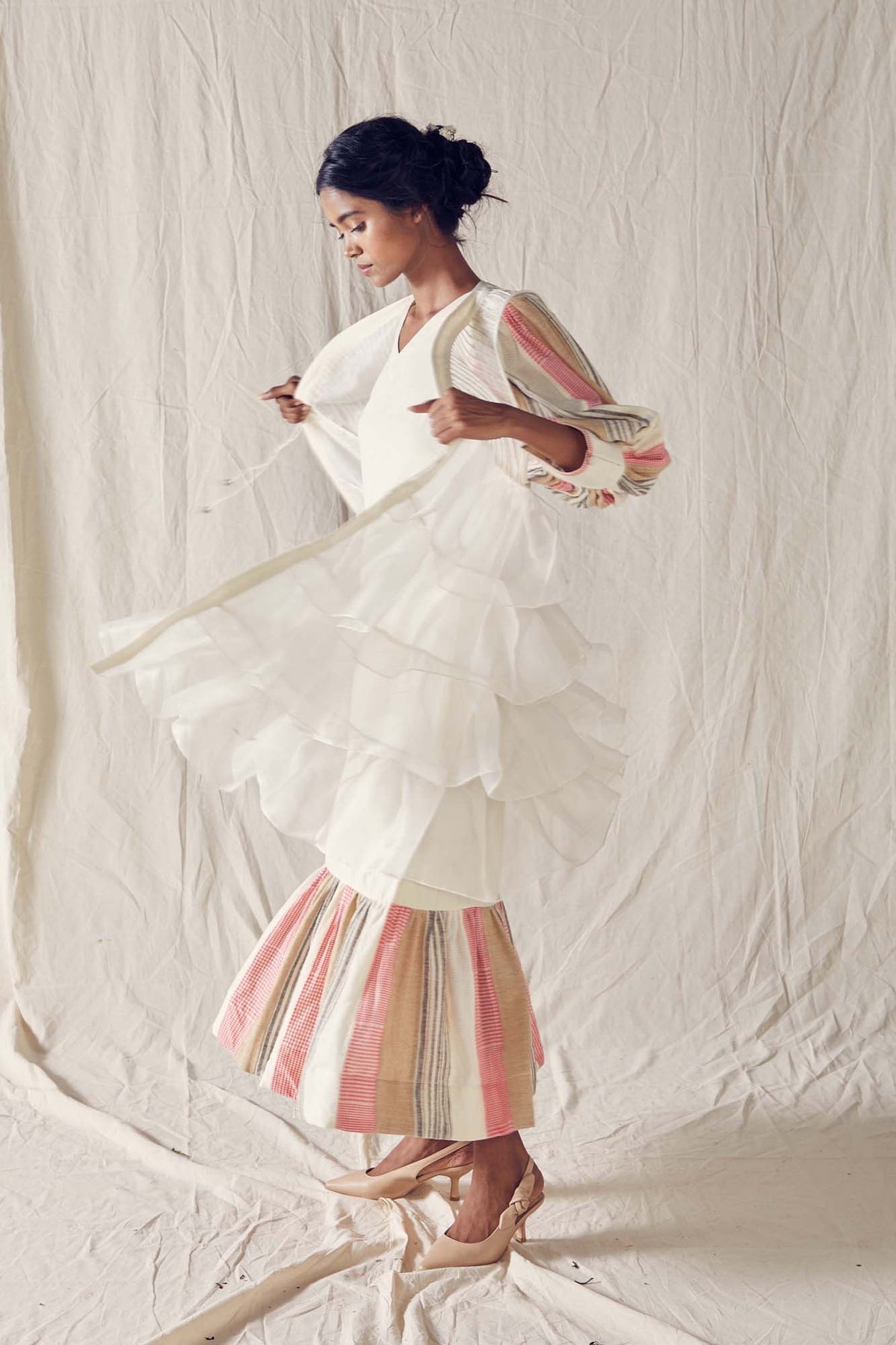 Ivory Ruffled Silk Organza Jacket