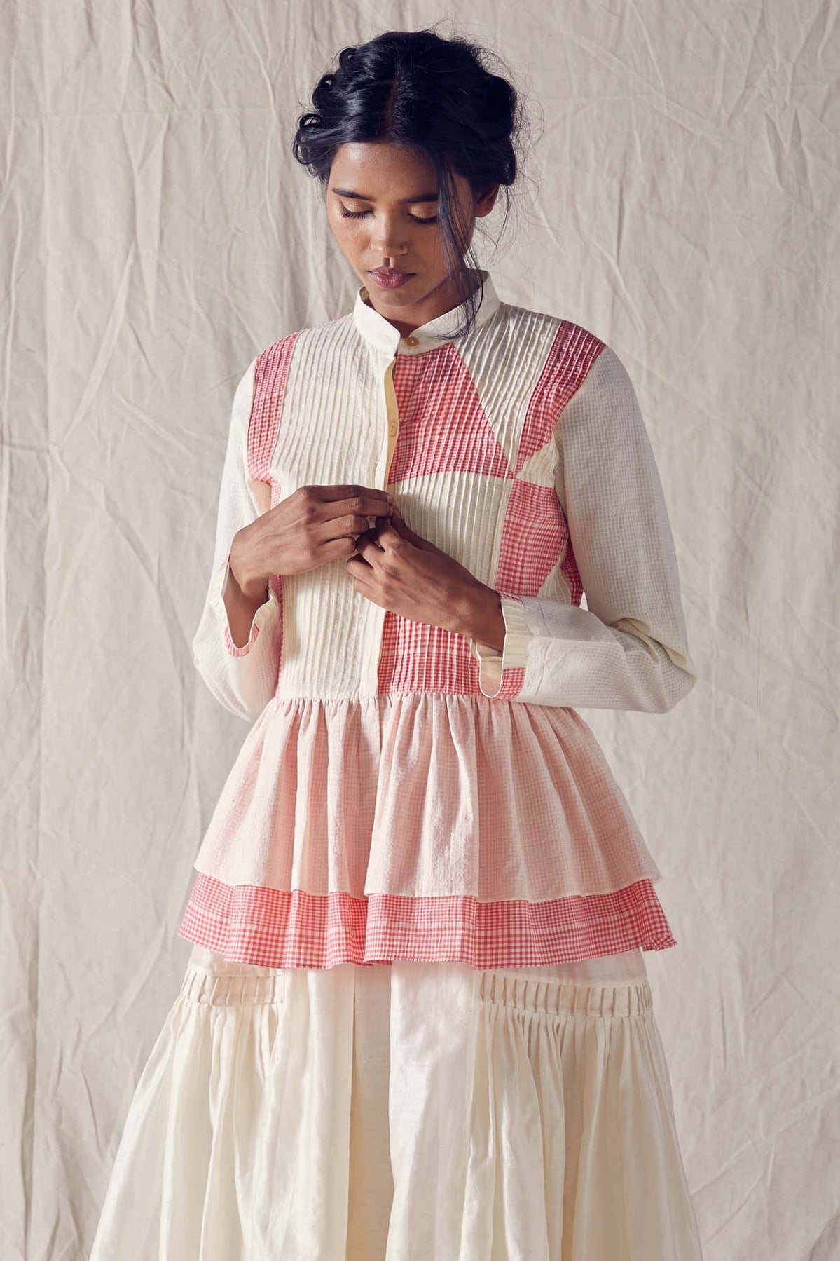 Pintucked Peplum Top Cotton