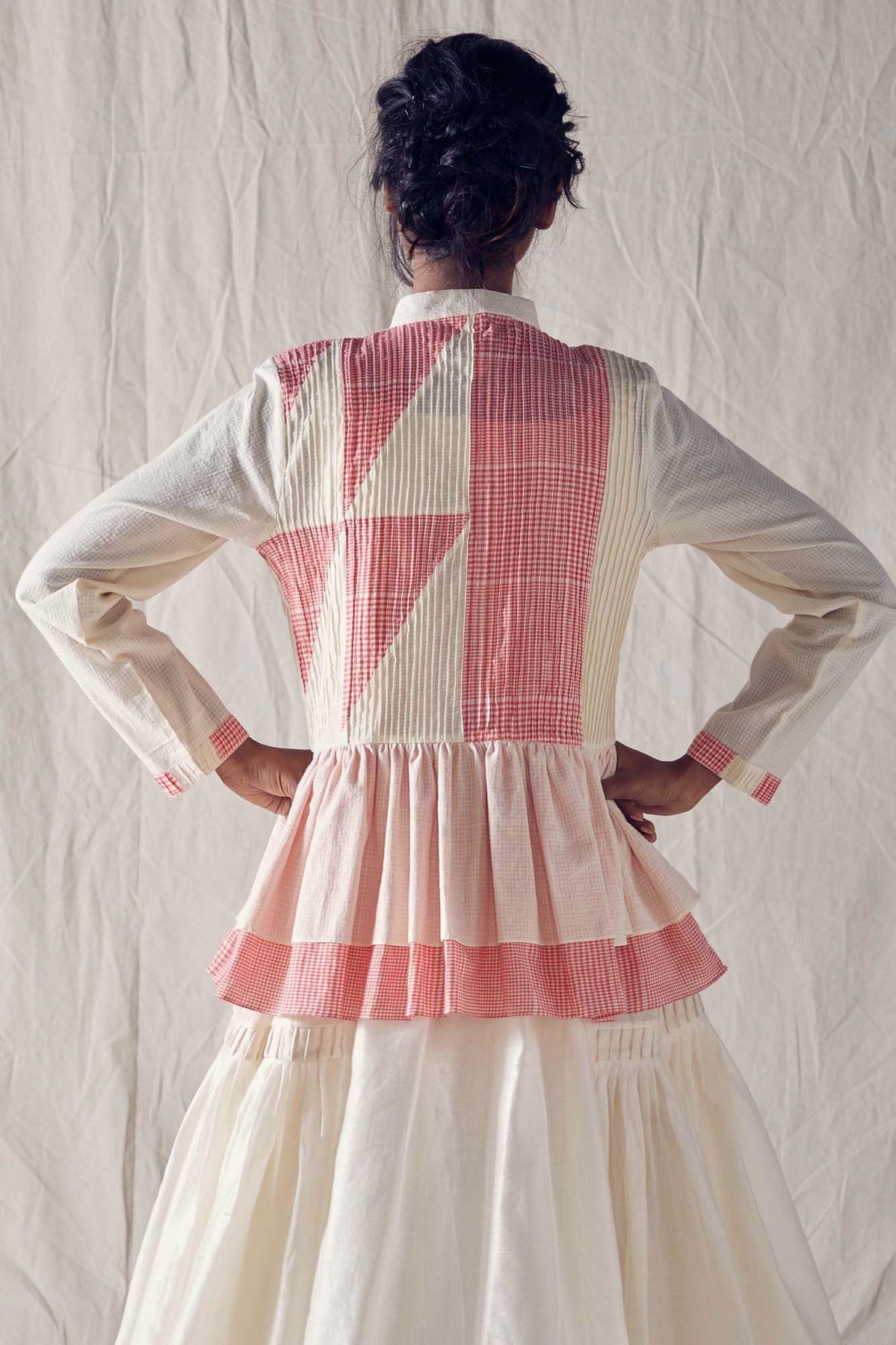 Pintucked Peplum Top Cotton