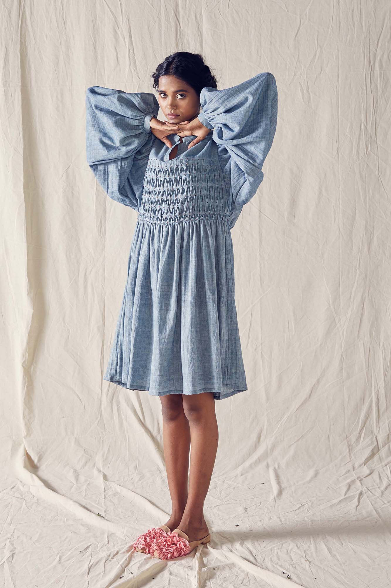 Indigo Honeycomb Detail Dress