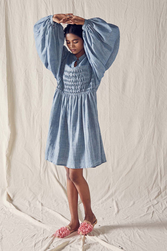 Indigo Honeycomb Detail Dress