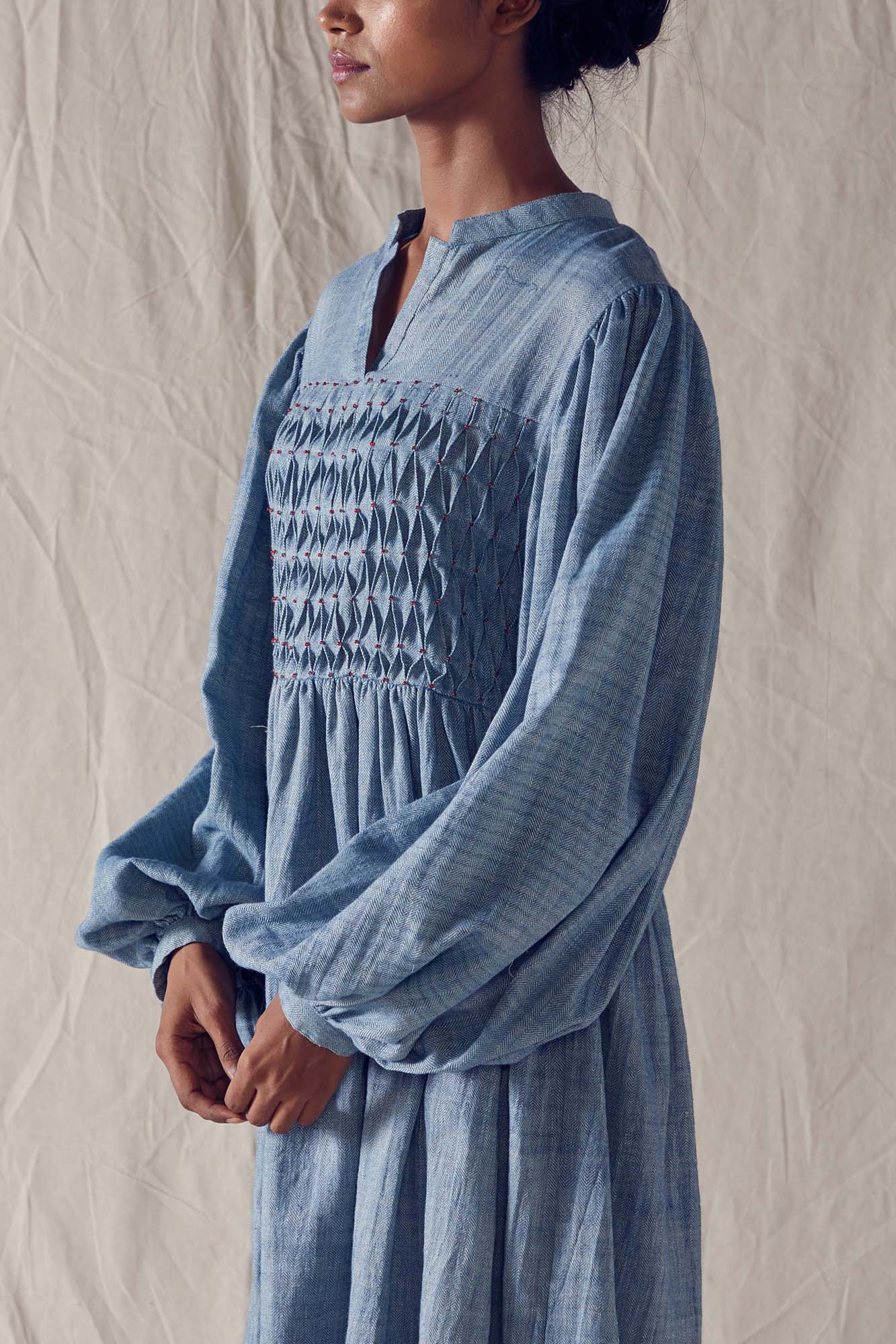 Indigo Honeycomb Detail Dress