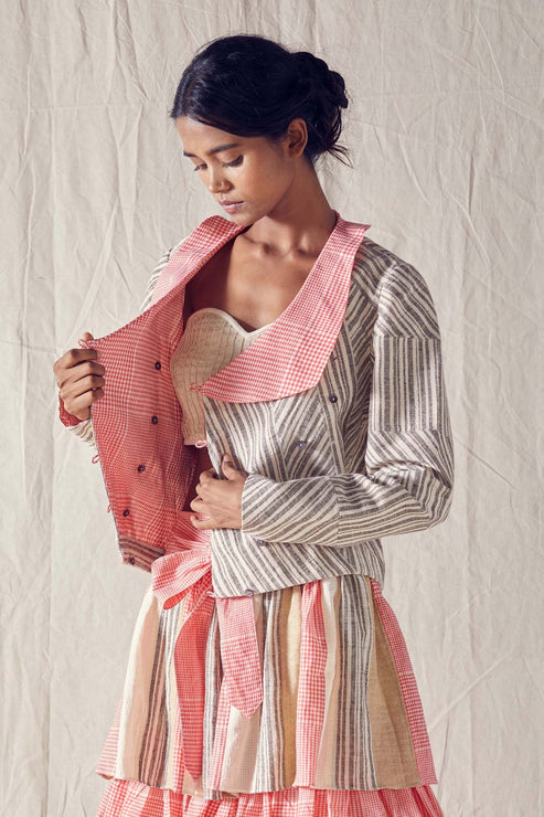 Wrap Jacket In Striped Cotton
