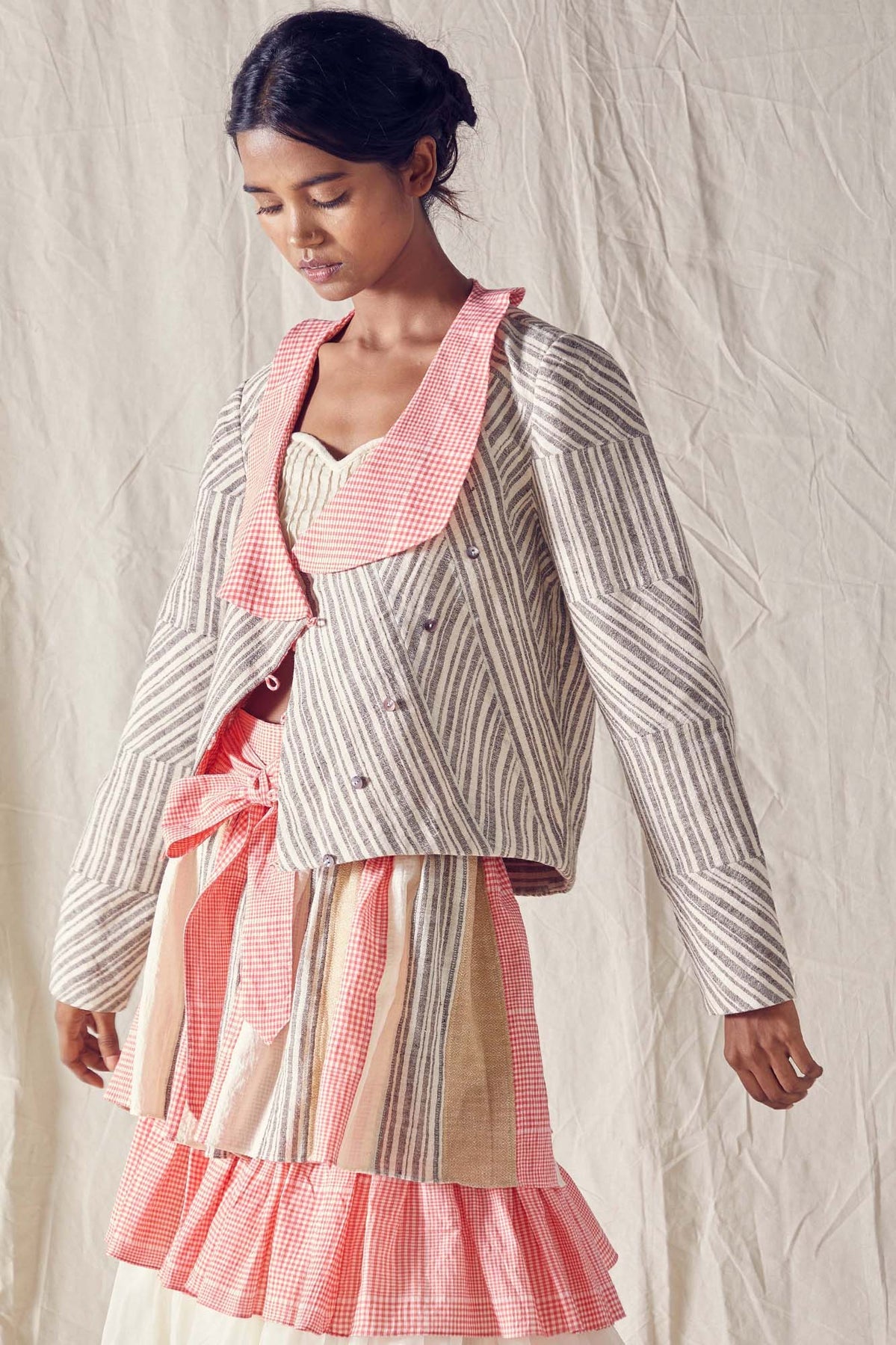 Wrap Jacket In Striped Cotton