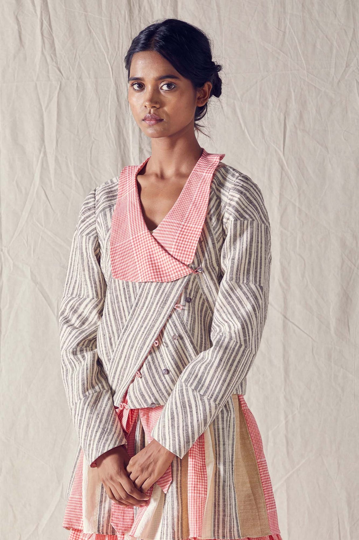 Wrap Jacket In Striped Cotton