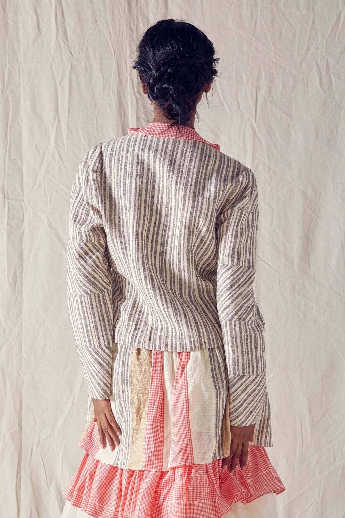 Wrap Jacket In Striped Cotton