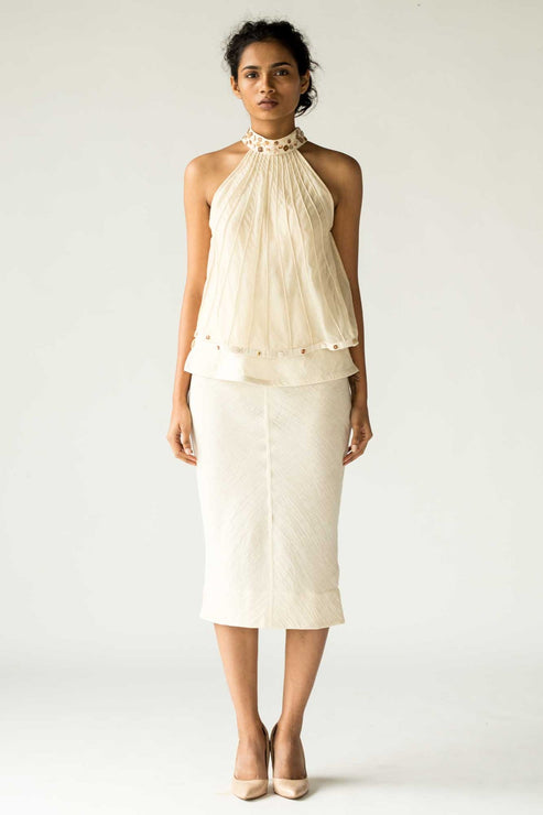 Raw White Pencil Skirt