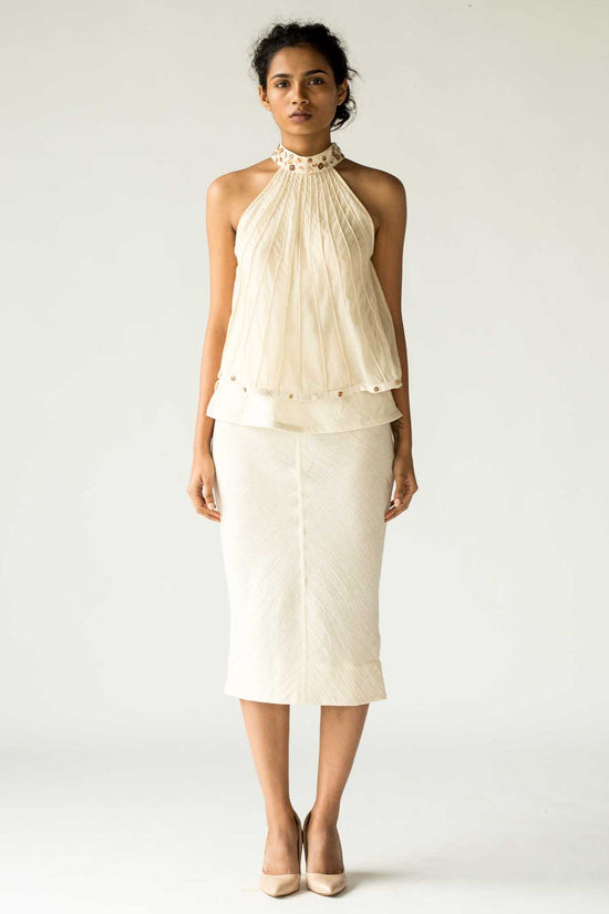 Raw White Pencil Skirt