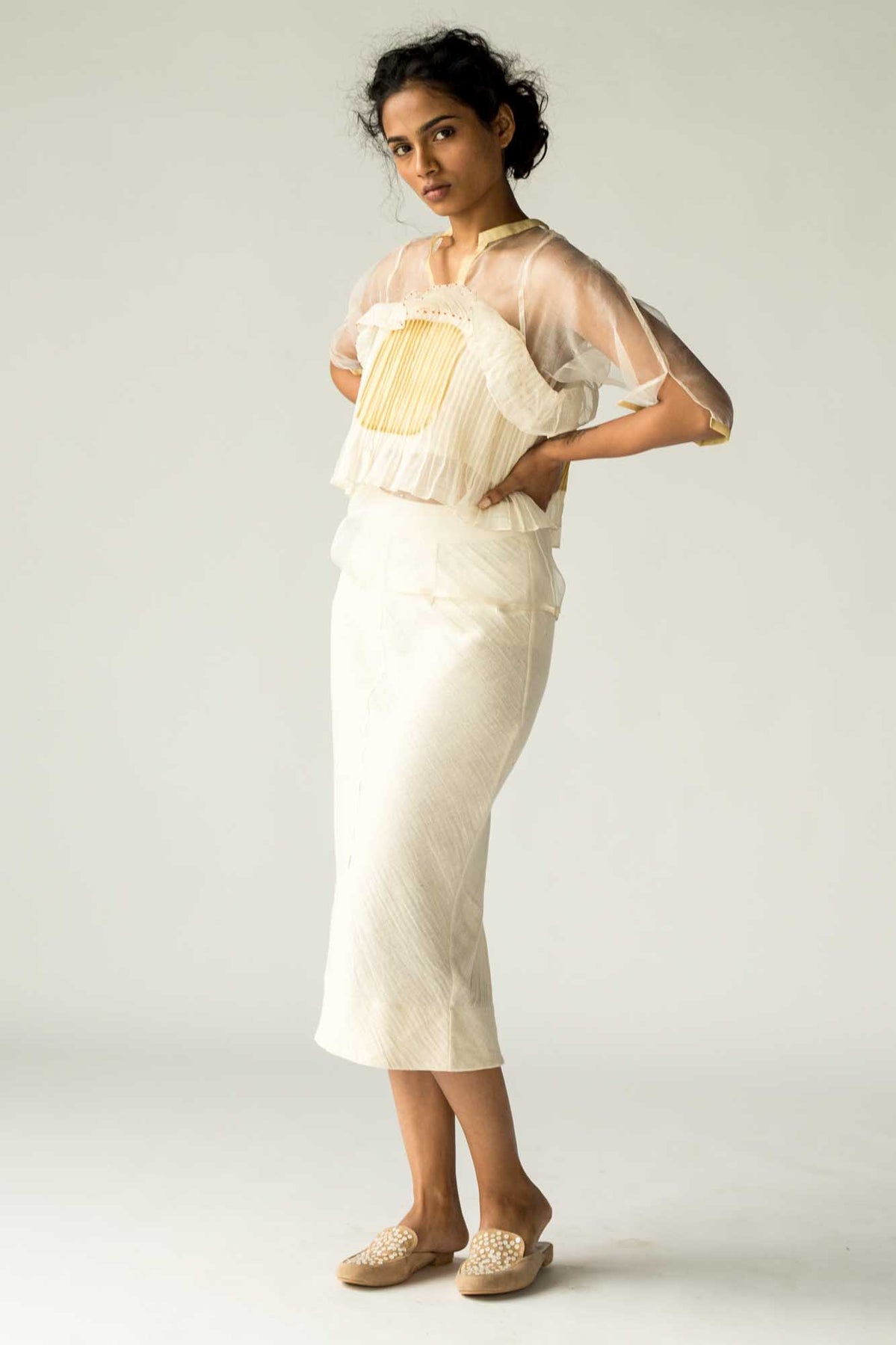 Raw White Pencil Skirt