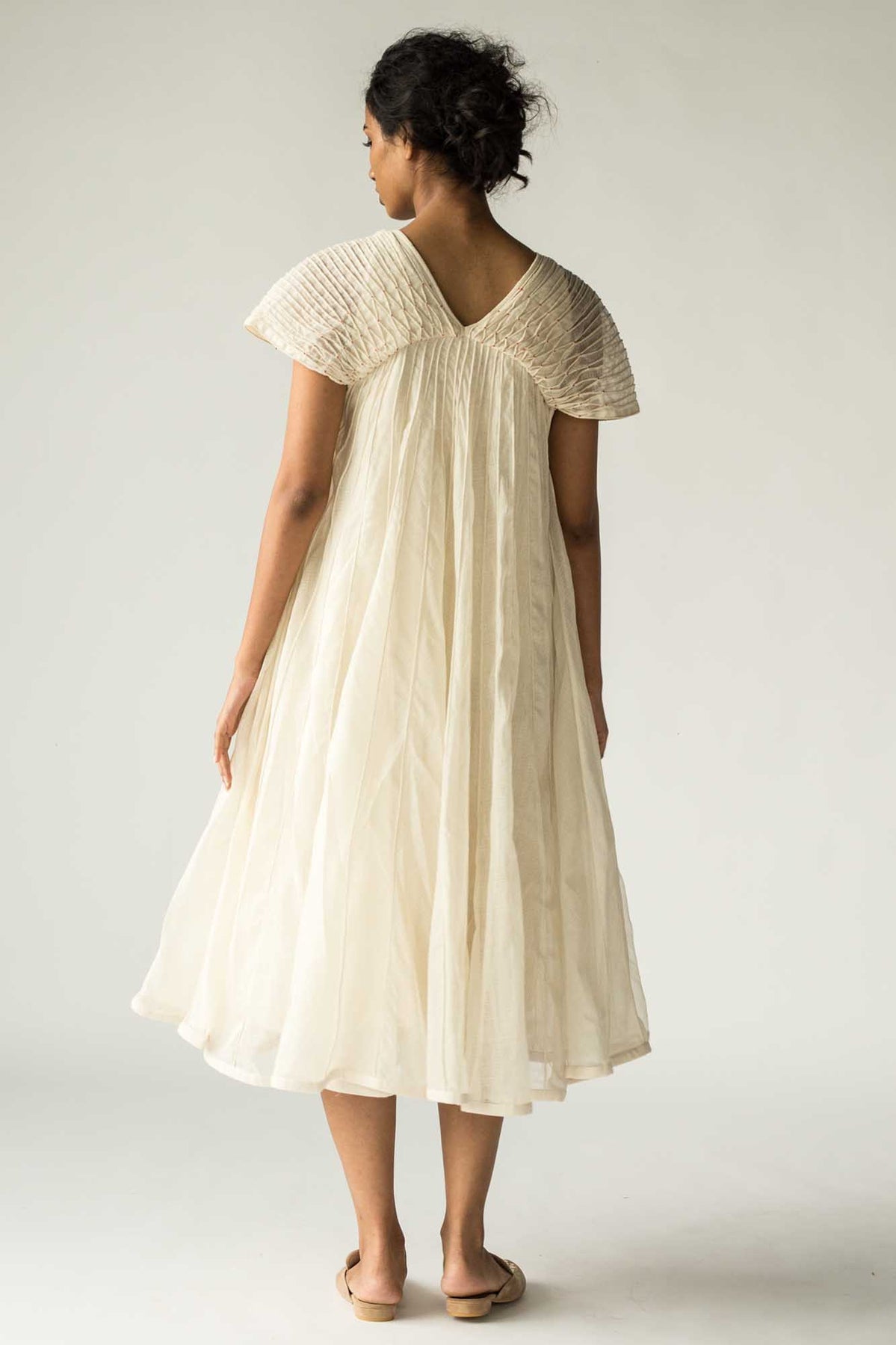 Off White Sleeveless Beaded Yoke Dress