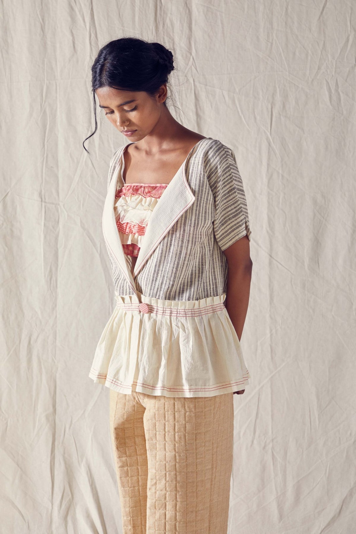 Peplum Jacket In Striped Cotton