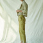 Quilted Green Pencil Pants Cotton
