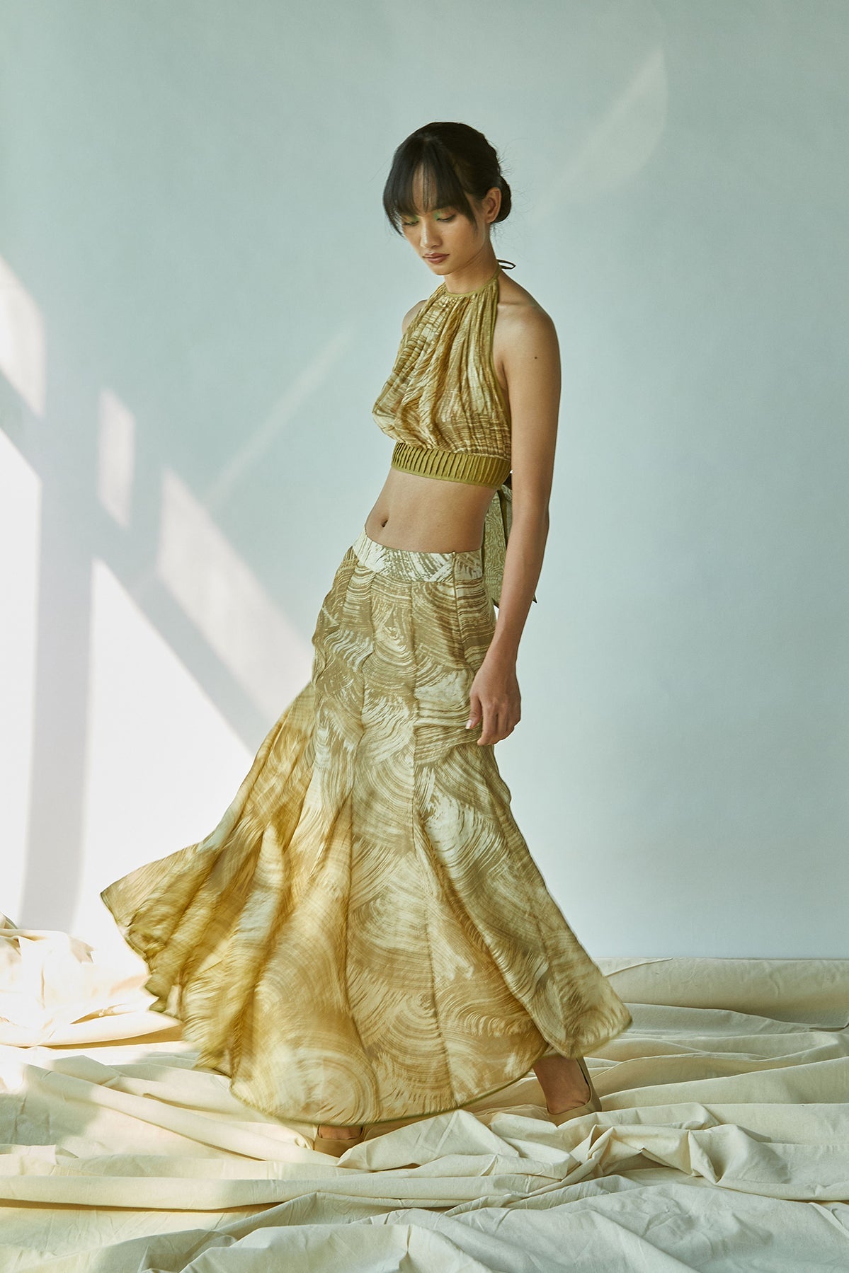 Batik Halter Top Green In Cotton