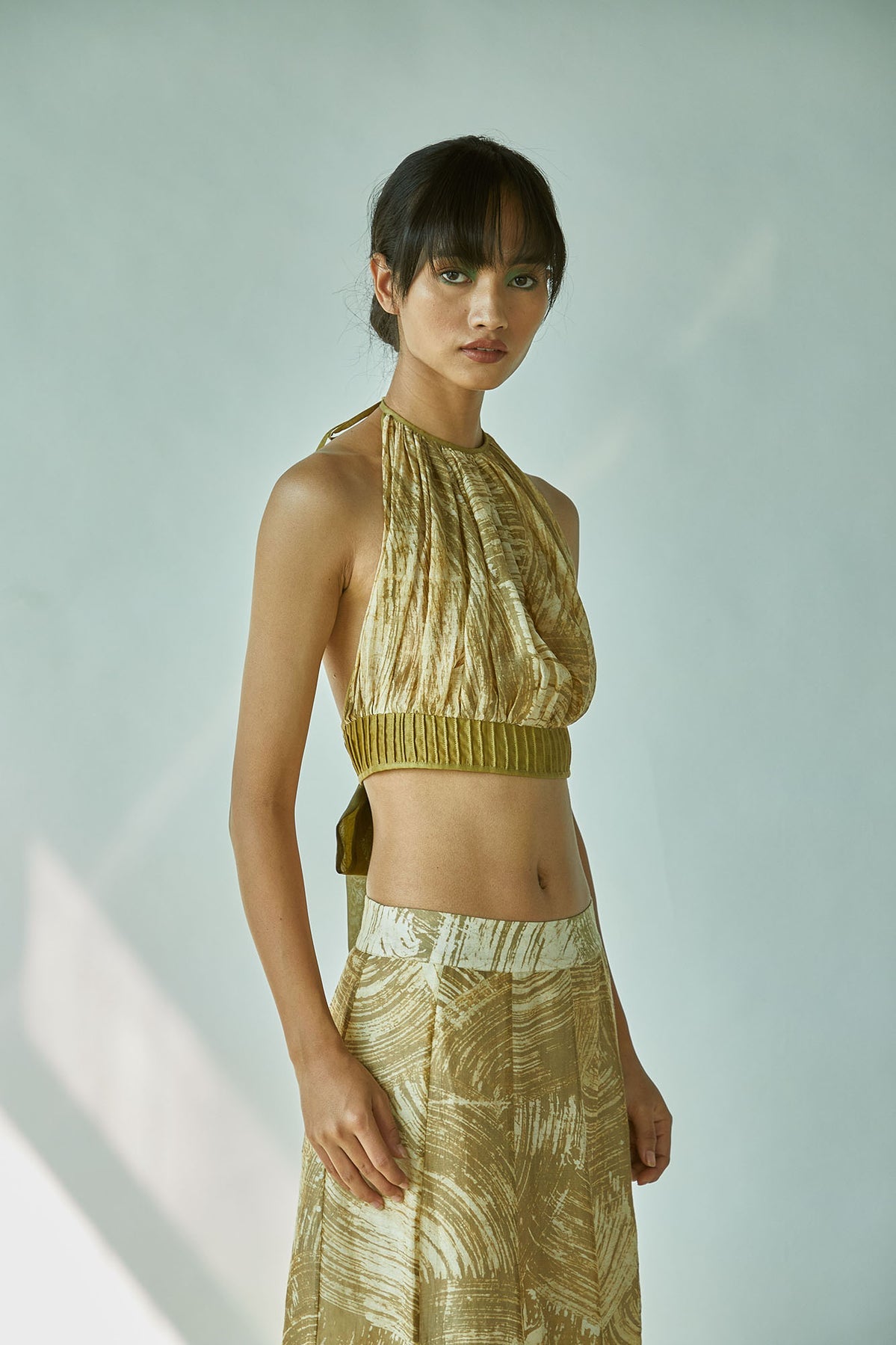 Batik Halter Top Green In Cotton