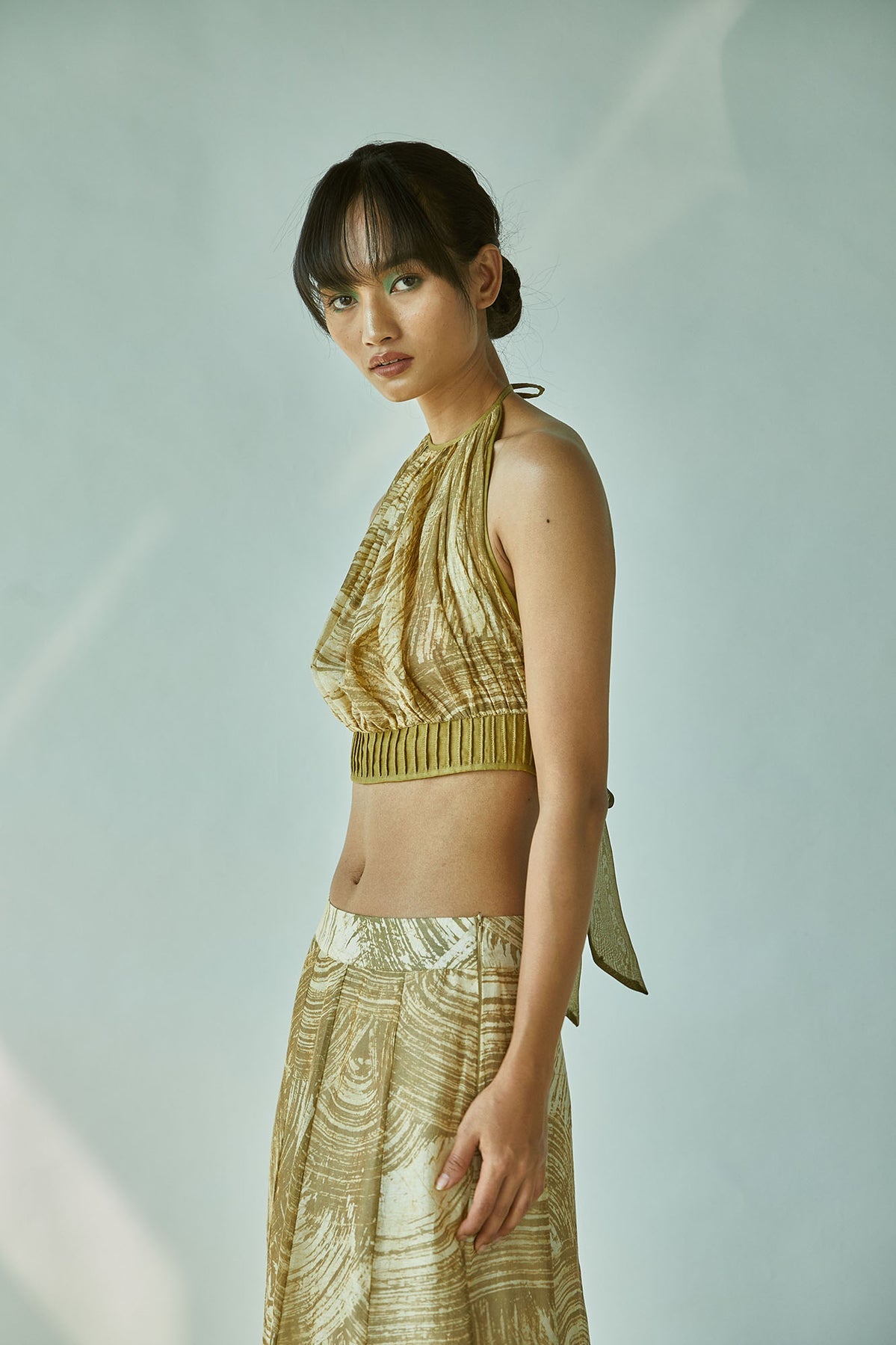 Batik Halter Top Green In Cotton