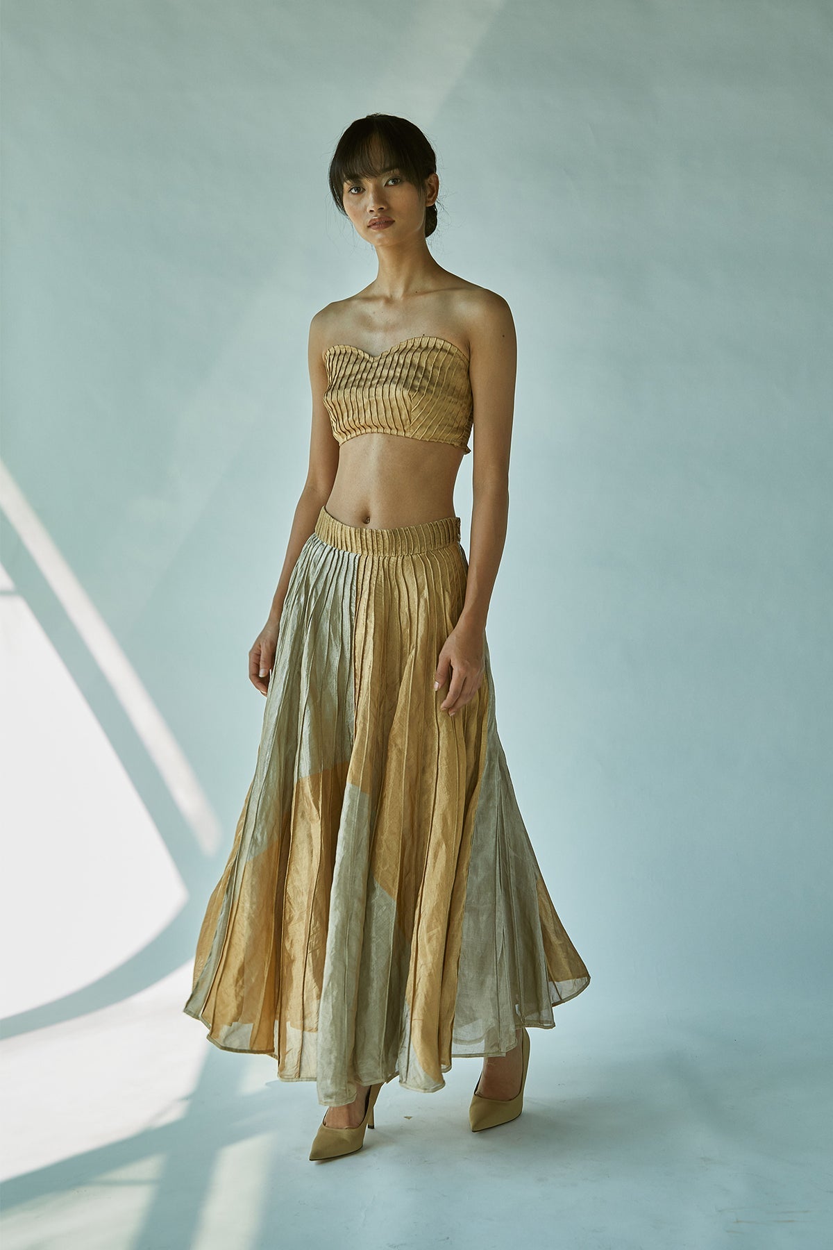 Gold Silver Maxi Skirt With Bustier