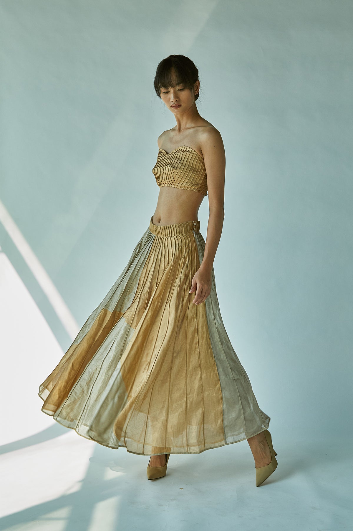 Gold Silver Maxi Skirt With Bustier