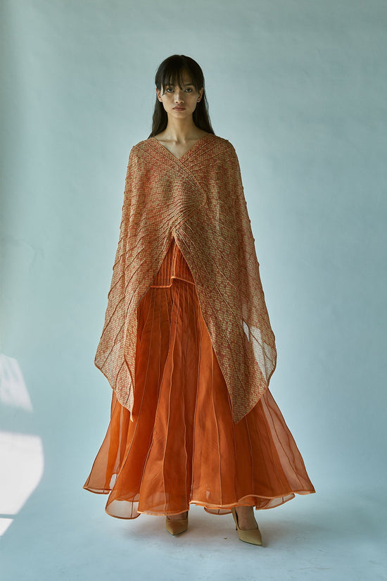 Rust Batik Cape Top In Cotton