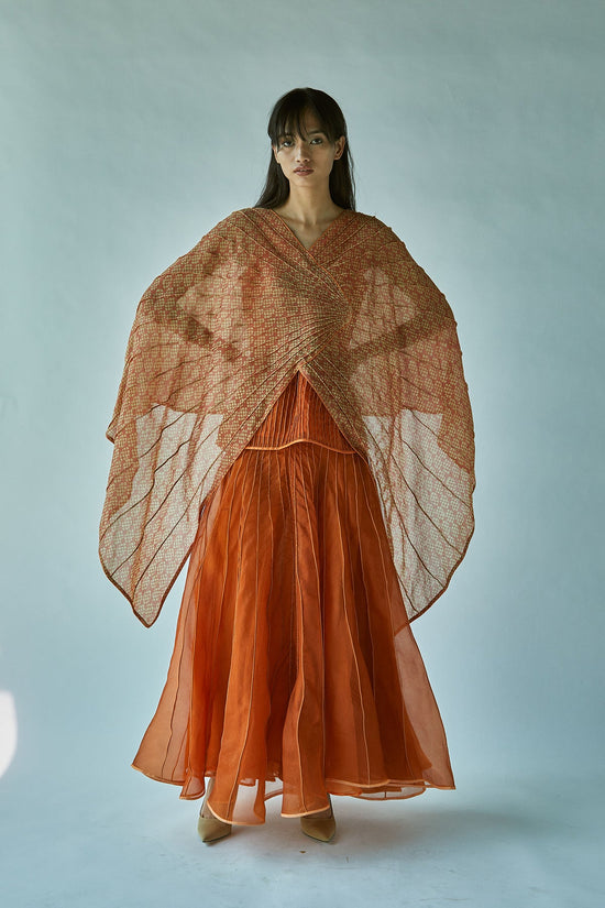 Rust Batik Cape Top In Cotton